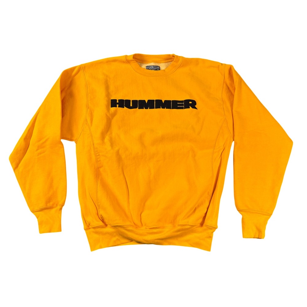 Steve & Barrys Hummer Sweatshirt Mens Medium Yellow Crewneck Fleece Logo Y2K